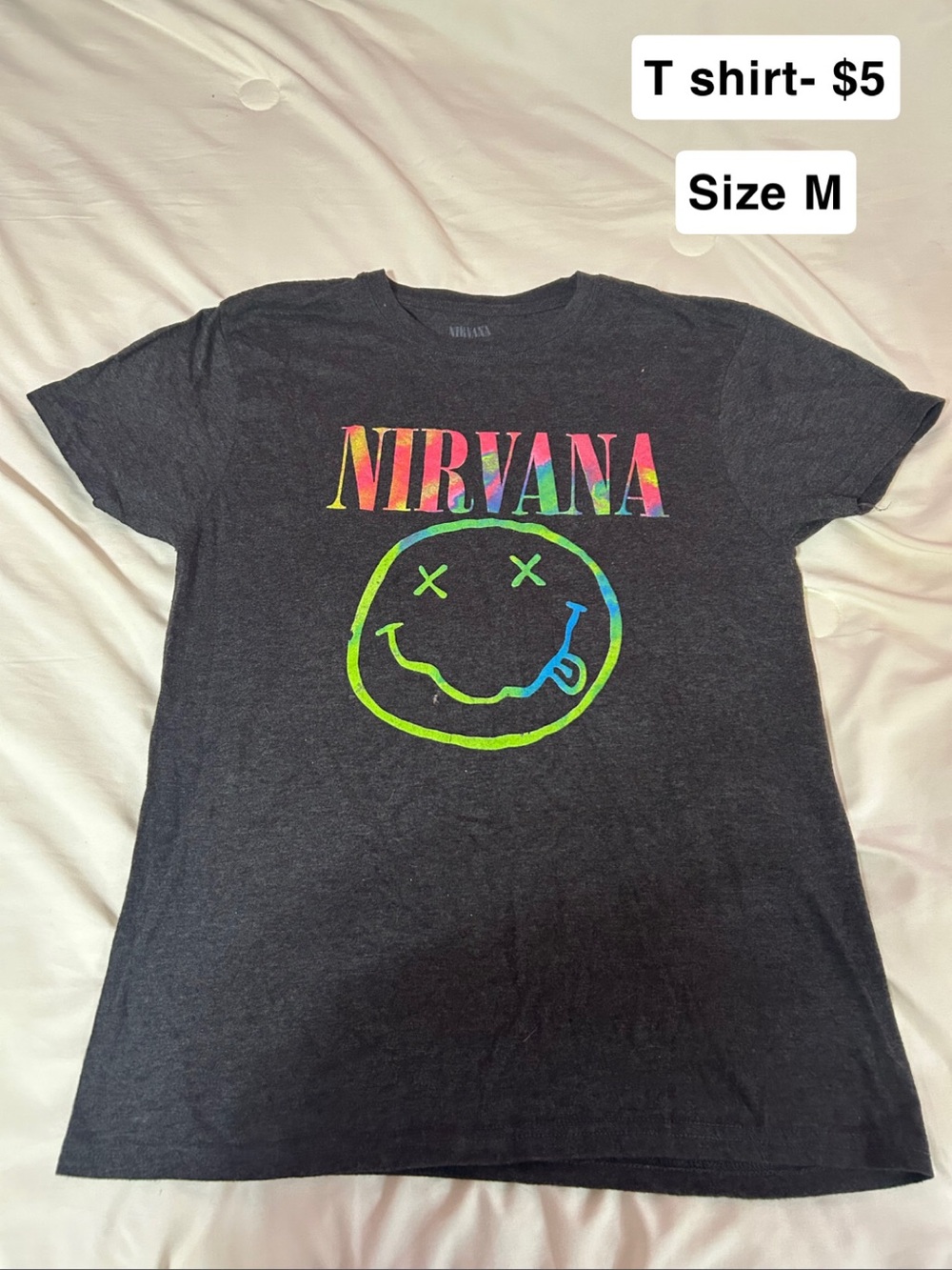 NIRVANA Black Tee with Multicolor Rainbow Logo
